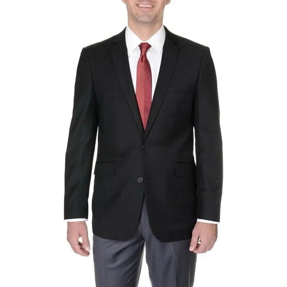 Creativo Classic Fit Solid Black Two Button Suit Jacket Blazer 44 R